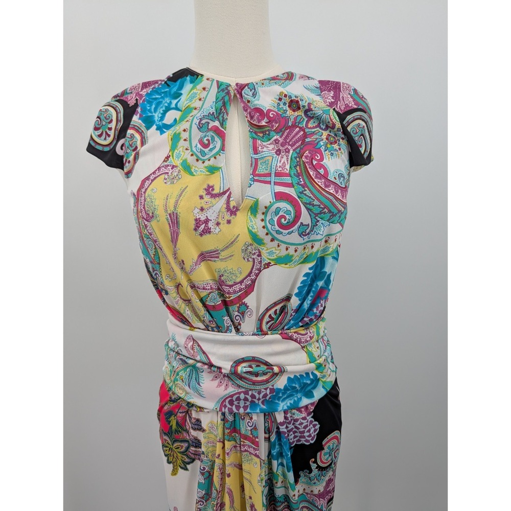 Etro Dress Paisley Floral Print Key Hole Neck Stretchy Italian 40/US Small
